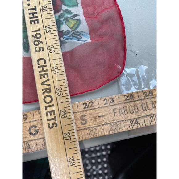 Vintage Floral Sheer Square Scarf Red White Folk Art Bandana Neck Wrap - Picture 4 of 4